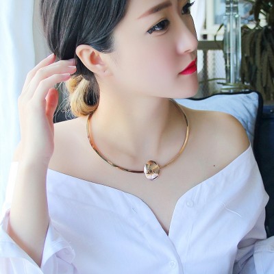 Fashion 18k rose gold short chain necklace titanium female clavicle metal Choker collar mosaic gold jewelry