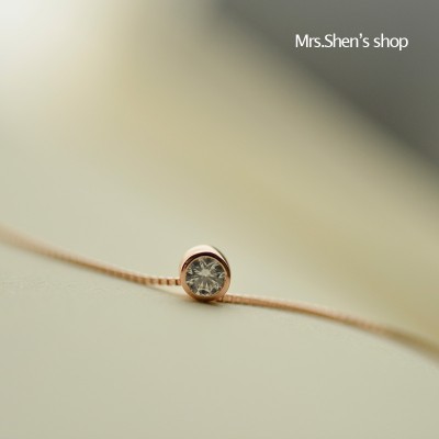 Mrs. Shen, 925 silver plated rose gold, Korean fashion, simple temperament, single diamond pendant, clavicle chain necklace, female
