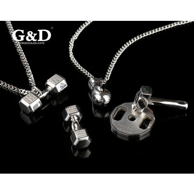 GD European fashion sports fitness dumbbell Pendant Necklace, men's personality, women's barbell, boxing gloves