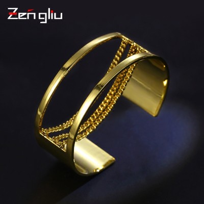 Europe and the United States open wide Bracelet female personality hollow bracelet gold plated color South Korea jewelry lovers trendsetter