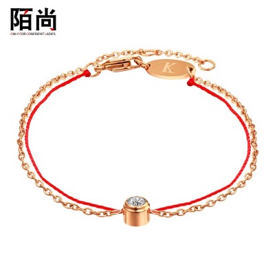 European and American fashion 18K Rose Gold Plated Bracelet Red Rope double single diamond bracelet Jewelry Gift