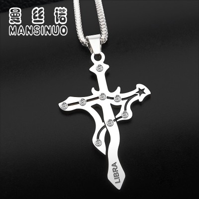 Twelve men Cross Necklace and pendant simple domineering personality constellation titanium trendsetter students Pendant