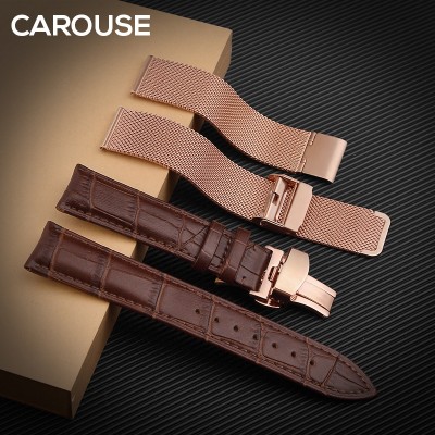 Watch strap suit leather watch with a metal strip and stainless steel butterfly buckle bracelet accessories