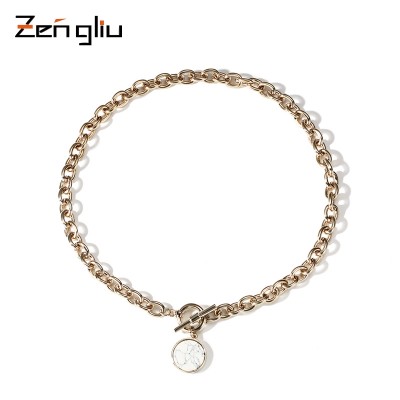 European and American sweater chain short chain all-match clavicle of Korea on the simple imitation marble female ornament Pendant Necklace