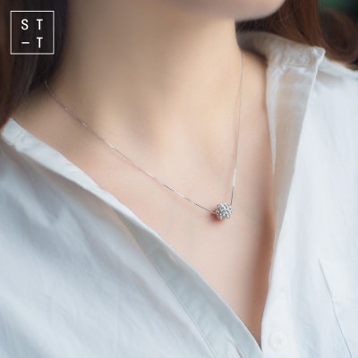 Mrs. Shen 925 Silver Ball Pendant Necklace Japan simple temperament and a female student jewelry chain clavicle