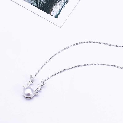 925 pure silver pearl necklace, fawn on deer day, Korean version, clavicle chain, female birthday present