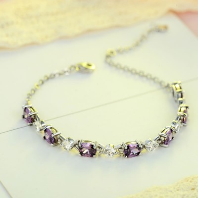 S925 sterling silver, European and American fashion Amethyst Bracelet, female students send mother, friends, girlfriends, girlfriend's birthday