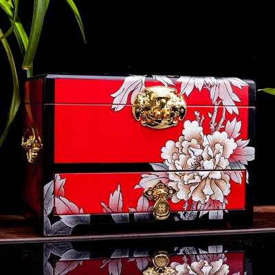 Handmade jewelry box wood lacquer dressing wedding new Chinese retro minimalist jewelry box lock cassette