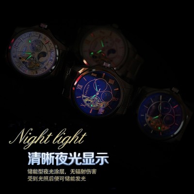 Hollow out men's watch luminous watches Male mechanical watch man fully automatic mechanical watches, mechanical skin with blue glass