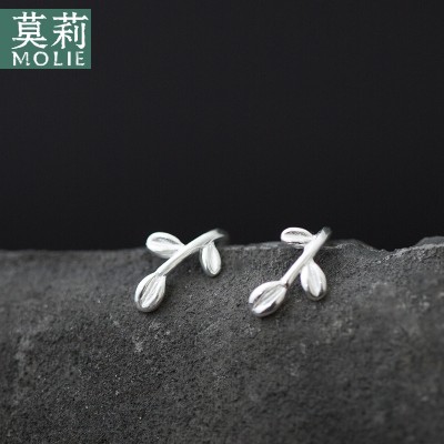 Molly silver earrings female designers manual 925 silver earrings olive branch contracted stud earrings female temperament of South Korea