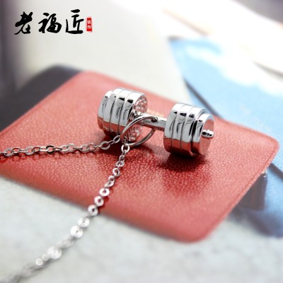 925 silver dumbbells, student necklaces, fitness pendants, sports men and women, collarbone chains, lovers, Valentine's Day gifts