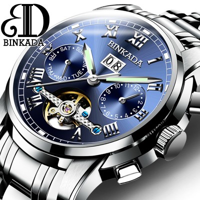 Bin card to watch men's automatic mechanical watch men's watch hollow out fashion noctilucent waterproof watch of wrist of men