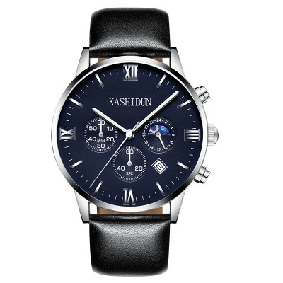 Kashidun Male skin with watch waterproof watch of wrist of men business quartz watch stars and multi-function