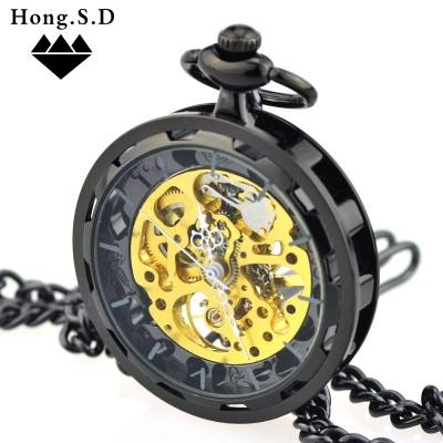 Steampunk wheel personality pocket watch retro mechanical watch men and women watch hollow steel gear alloy insert chain table