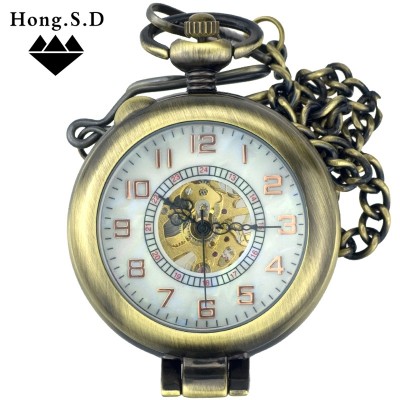 Magnifying glass larger clamshell transparent hollow out mechanical pocket watch Men and women the old table vintage bronze clearly supe