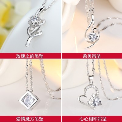 S925 silver short chain necklace with female clavicle, Japan and South Korea style pendant contracted jewelry students valentine's day gift To send his girlfriend