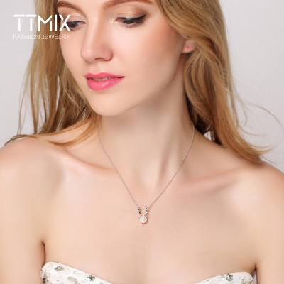Elk 925 silver necklace female fashion Korea joker pearl pendant necklace clavicle valentine's day present for his girlfriend