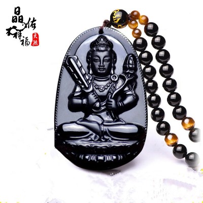 Far this life obsidian pendant the void Tibet bodhisattva manjusri Buddha motionless statue of Chinese zodiac cattle tiger chicken necklace