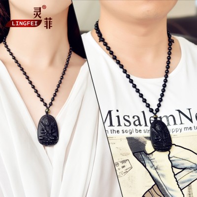 Medallion natural obsidian the void Tibet bodhisattva pendant ox tiger zodiac this Buddha guanyin necklace for men and women
