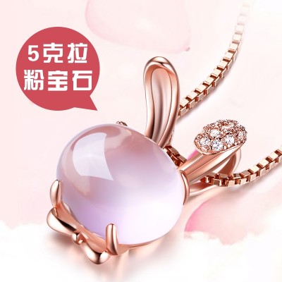 925 silver and rose gold clavicle necklace female natural stone lotus powder rabbit crystal pendant birthday gift
