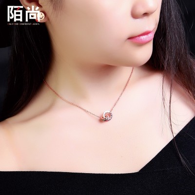 Stranger is han edition rose gold plated Roman numerals 2-ring decorative Mosaic gold necklace female, Japan and South Korea joker collarbone chain accessories
