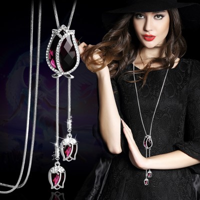 South Korea fashion sweater chain tulip qiu dong long joker crystal adornment necklace female clothing accessories accessories