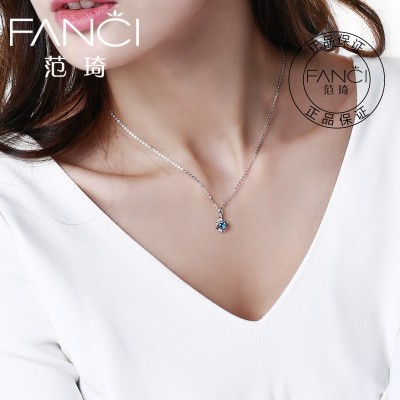 18 k white gold necklace female topaz stone pendant contracted, Japan and South Korea version of clavicle chain valentine's day, birthday present for his girlfriend