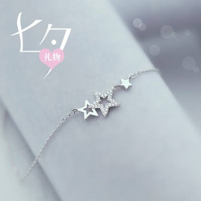 Silver necklace lovely and sweet female 925 gold-plated silver collar bone chain stars han edition silver ornaments jewelry a birthday present