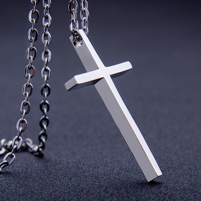 Powder, silver shekels send cross necklace man version couple pendant necklace, titanium steel, Japan and Christian jewelry