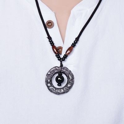 ce of obsidian the mythical wild animal peace buckle transport bead hang pendant necklace pendant pendant Pi 恘 lucky men and new age