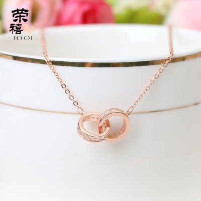 RongXi S925 silver necklace female, Japan and South Korea version of double loop rose gold chain of clavicle contracted act the role ofing is tasted sweet valentine's day gift