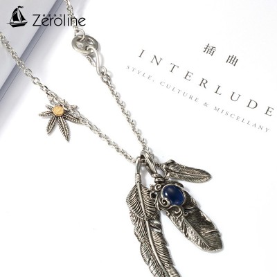 Feather necklace men swagger, Japan and South Korea vogue deserve to act the role of long leaves titanium steel talons hoard of pendant chain of clavicle female
