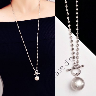 Compose love bone taro round temperament joker round bead chain chain long ball Korea han2 ban3 sweater necklace