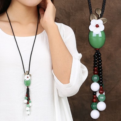 Flower field adjacent qiu dong joker necklace female long national wind restoring ancient ways sweater chain art ceramic pendants deserve to act the role of all sorts