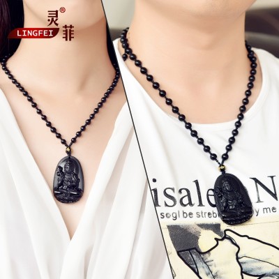 Medallion obsidian trend to bodhisattva pendant is a patron saint horse this life fo Chinese zodiac beads necklace for men and women