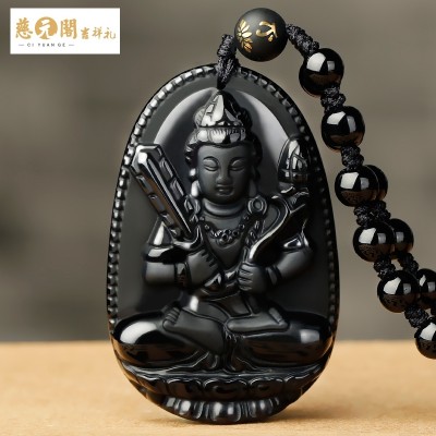 Keats yuan pavilion medallion obsidian Shi Shengxiao this life fo the eight patron saint Ming rooster Wang Wenshu bodhisattva pendant