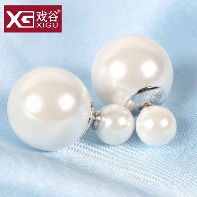 S925 pure silver double pearl earrings earrings, Japan and South Korea huai contracted size before and after melting earrings female temperament