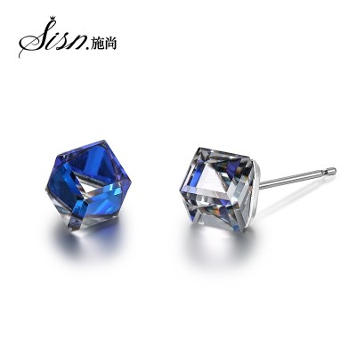 Sisn/shi shang 925 silver crystal earrings rubik's cube of sugar fashion stud earrings contracted temperament female small earrings adorn article