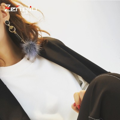 South Korea's temperament maomao ball earrings Female long eardrop personality black stud earrings new winter ball ball earrings