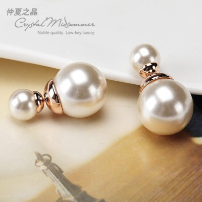 Female temperament of South Korea, Japan and South Korea size pearl earring earrings contracted amphibious jewelry pendants double pearl earrings