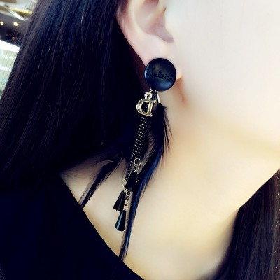 Sue heart temperament South Korea contracted long European and American wind restoring ancient ways the new earrings feather tassel earrings female personality trend