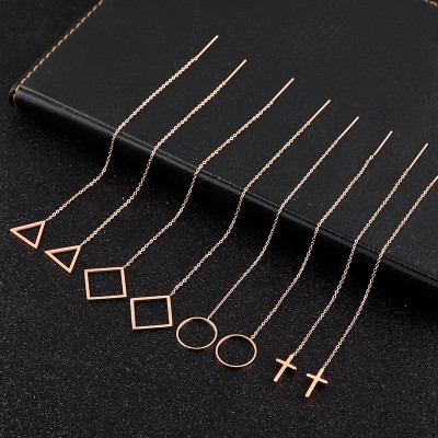 Han Guoer line female contracted super long earrings 18 k rose gold, Japan and South Korea culture quality stud earrings chain tassel ears