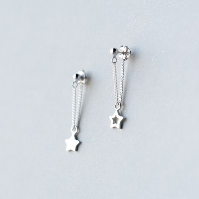 Love rocky 925 silver star earrings female, Japan and South Korea sweet pentagram earrings brief paragraph pendant jewelry fashion and personality
