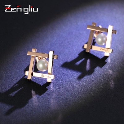 South Korean female temperament geometric earring Simple fashion imitation pearl earrings earrings eardrop personality in Europe and the boom