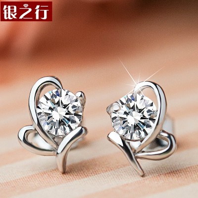 Silver 925 tremella nail line of female bowknot earrings high fashionable sweet vintage silver ornaments