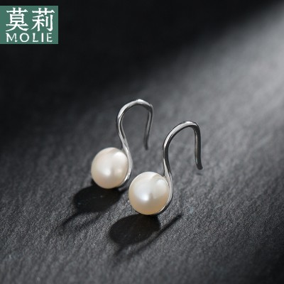 Molly 925 silver earrings female designers hanging on the pearl earring accessories eardrop Korean shell pearl earrings