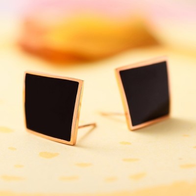 Europe and the United States titanium steel 18 k rose gold black squares contracted han edition female temperament stud earrings earrings earrings