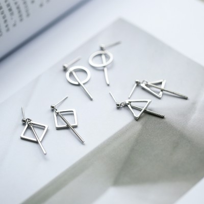Twinstyle geometric simple stud earrings, 925 silver South Korea female earrings tassels eardrop long pendant fair maiden temperament