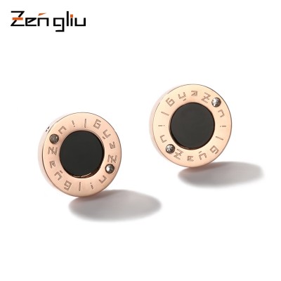 18 k rose gold plated earring Female black circle earrings, Japan and South Korea version of the temperament of restoring ancient ways of deserve to act the role of earrings titanium steel product