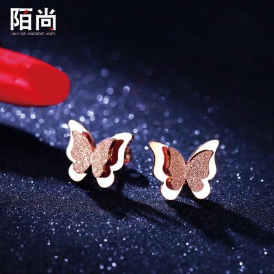 South Korean plating rose gold earrings stud earrings female temperament han edition fashion frosted lovely butterfly Mosaic gold students act the role ofing is tasted
